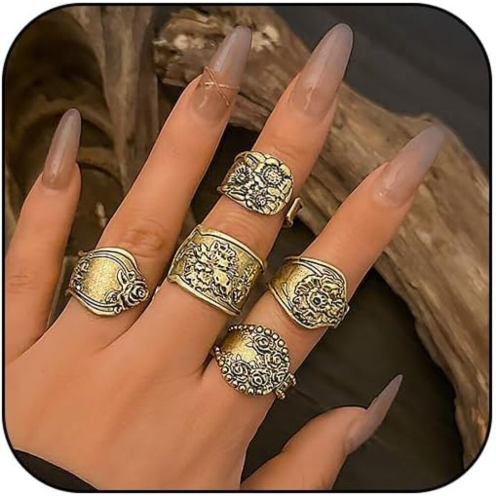 Lightweight Gold & Silver Stackable Ring Set - Tr… - image 1